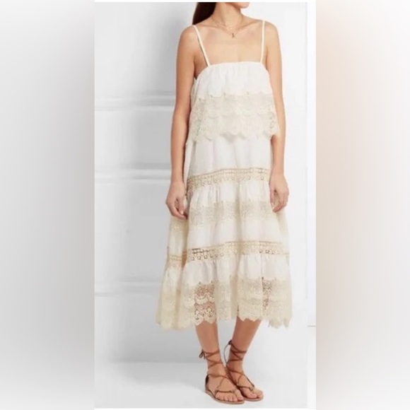 ANTHROPOLOGIE Mes Desmoiselles Crochet boho Lace Midi Dress PISTIL 38 M - Picture 6 of 13